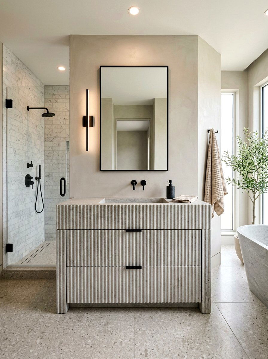 Fluted Stone Bathroom Vanity - 30 integrated stone vanity ideas