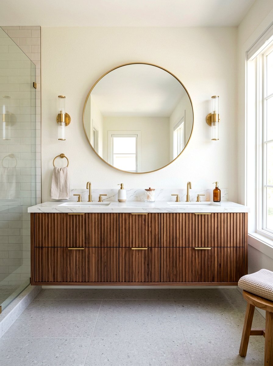 Fluted Wood Cabinet - 30 modern bathroom ideas