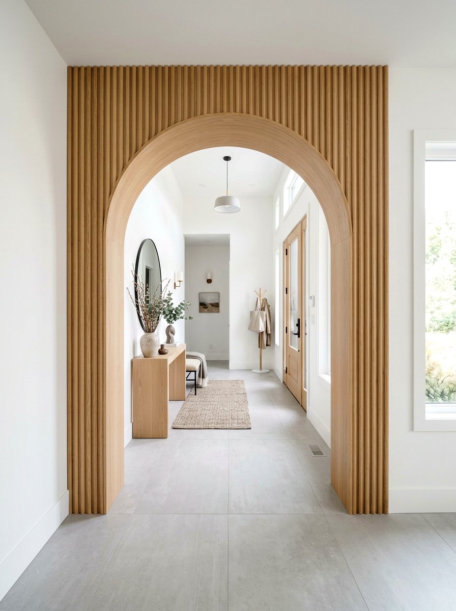 Fluted Wood Entry Arch - 30 arched doorway entry ideas