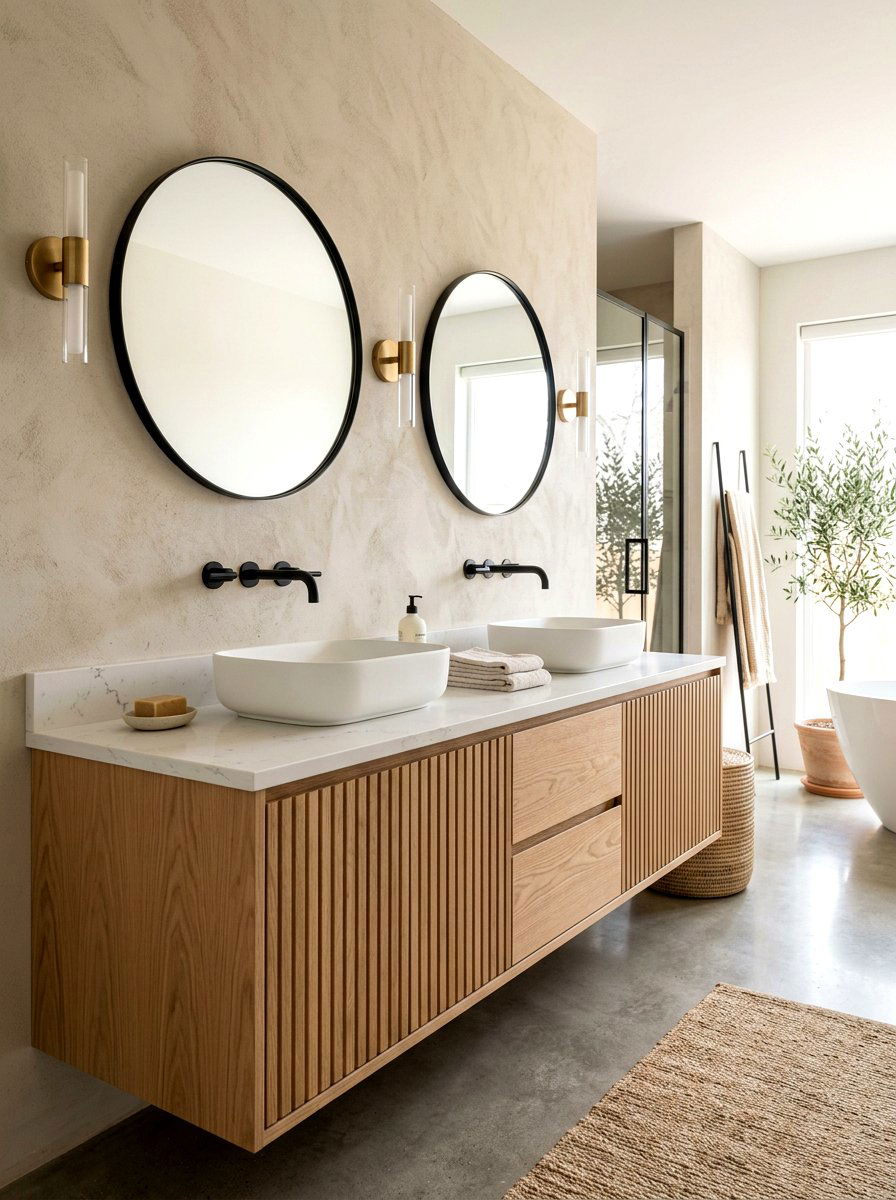 Fluted Wood Floating Vanity Bathroom - 30 floating vanity ideas