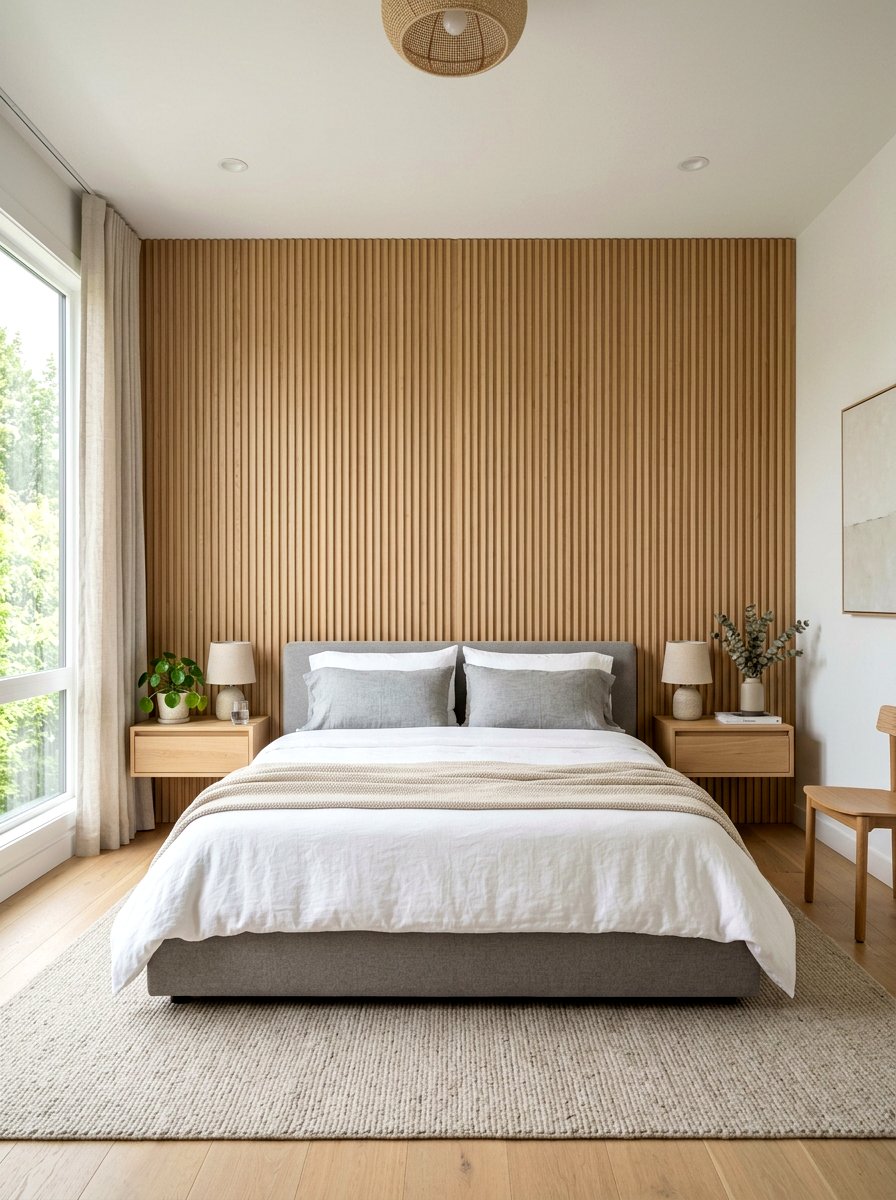 Fluted Wood Headboard - 30 statement headboard bedroom ideas