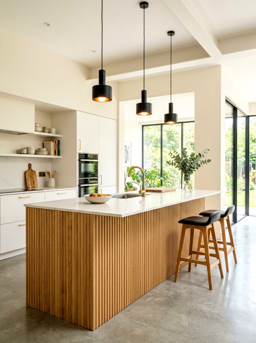 Fluted Wood Kitchen Island - 30 organic modern kitchen ideas