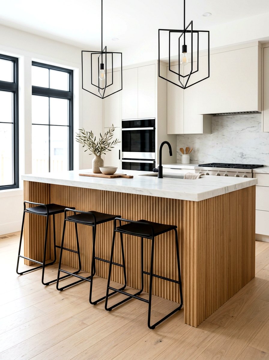 Fluted Wood Kitchen Island - 30 modern farmhouse kitchen island ideas