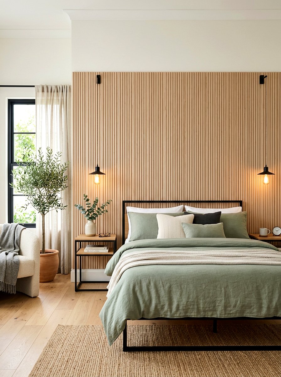 Fluted Wood Panel Wall - 30 oversized headboard ideas