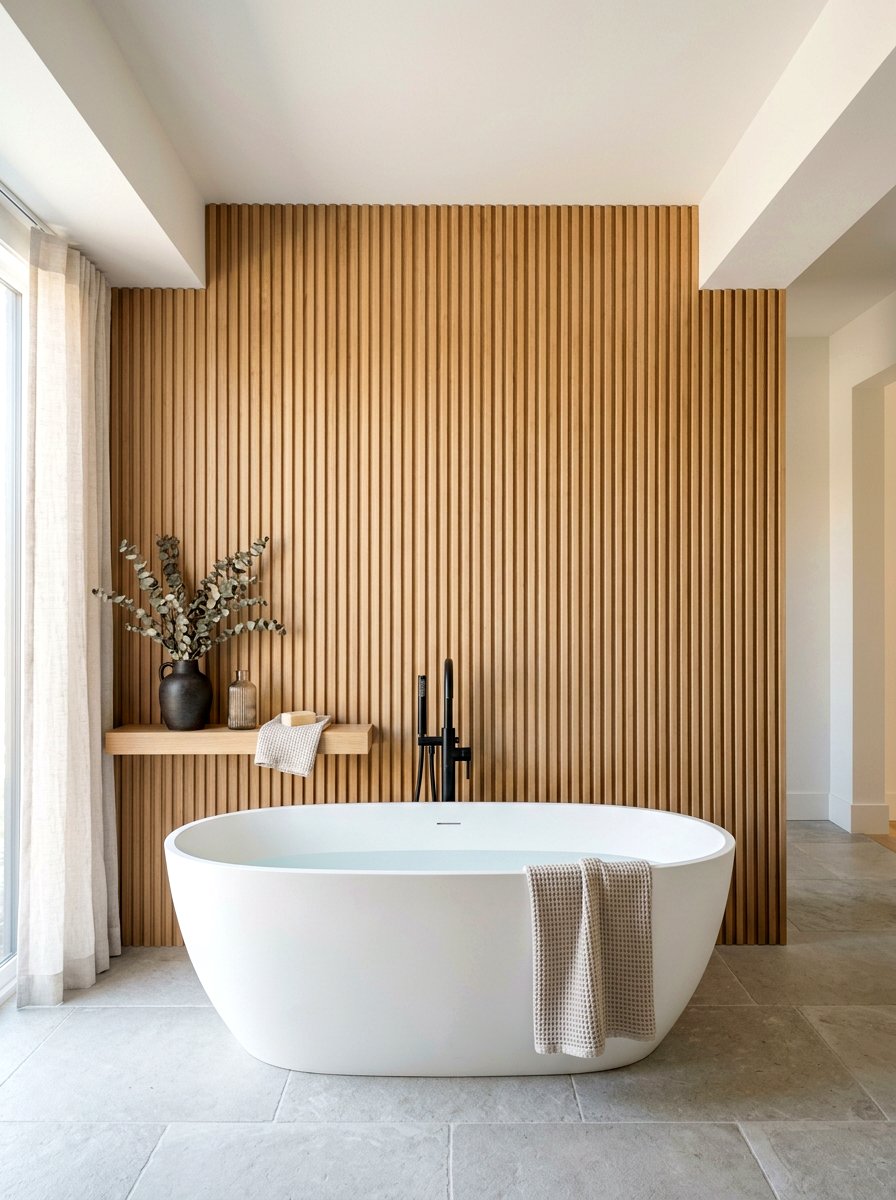 Fluted Wood Paneling - 30 quiet luxury bathroom ideas