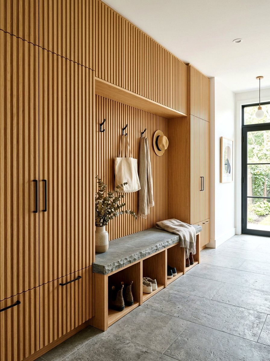 Fluted Wood Paneling - 30 quiet luxury mudroom ideas