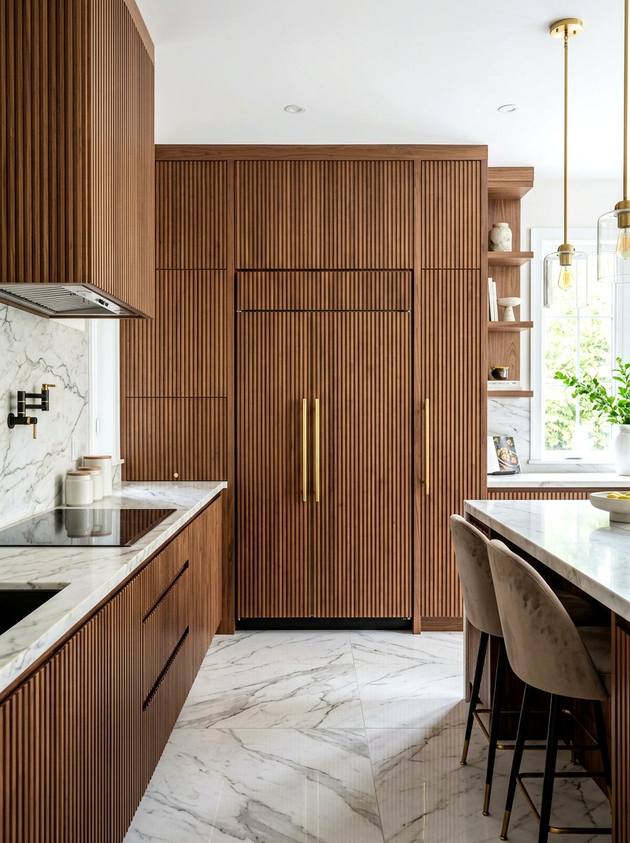 Fluted Wood Texture Panel - 30 hidden fridge ideas