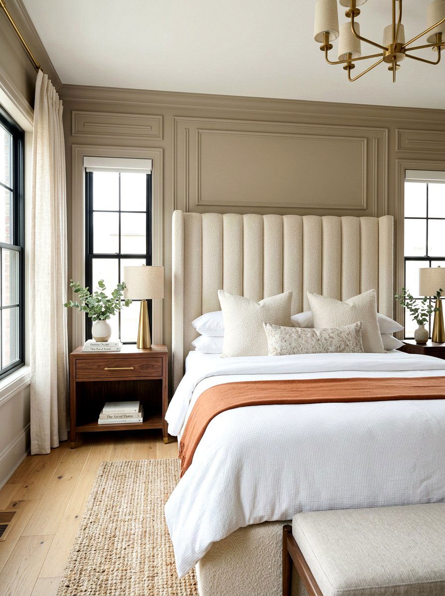 Fluted boucle headboard - 30 boucle headboard ideas