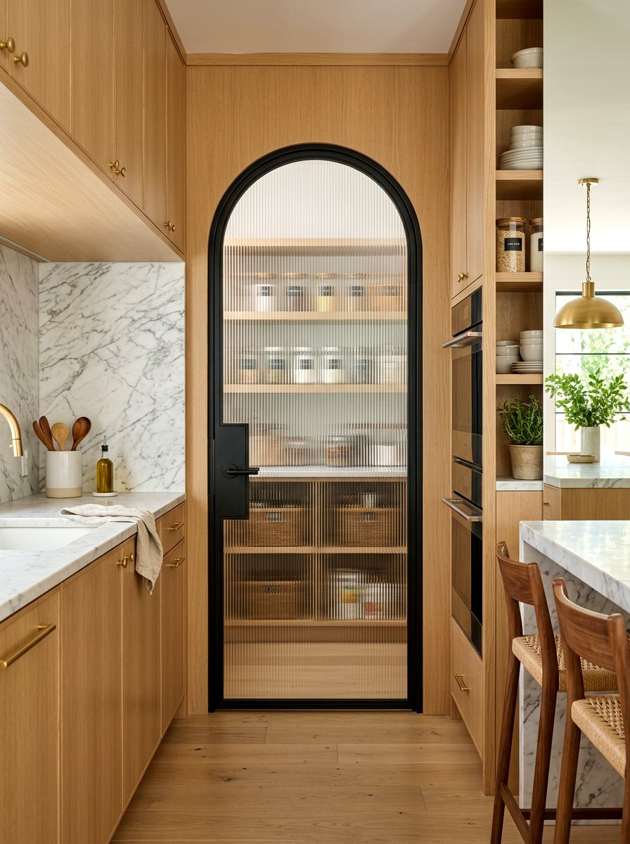 Fluted glass arched pantry door - 30 arched pantry door ideas