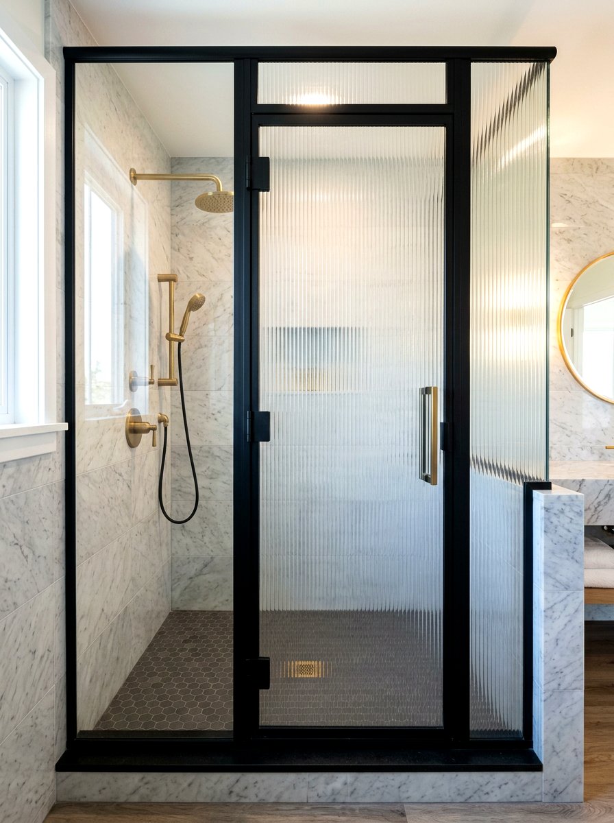 Fluted glass shower door - 30 neo deco bathroom ideas