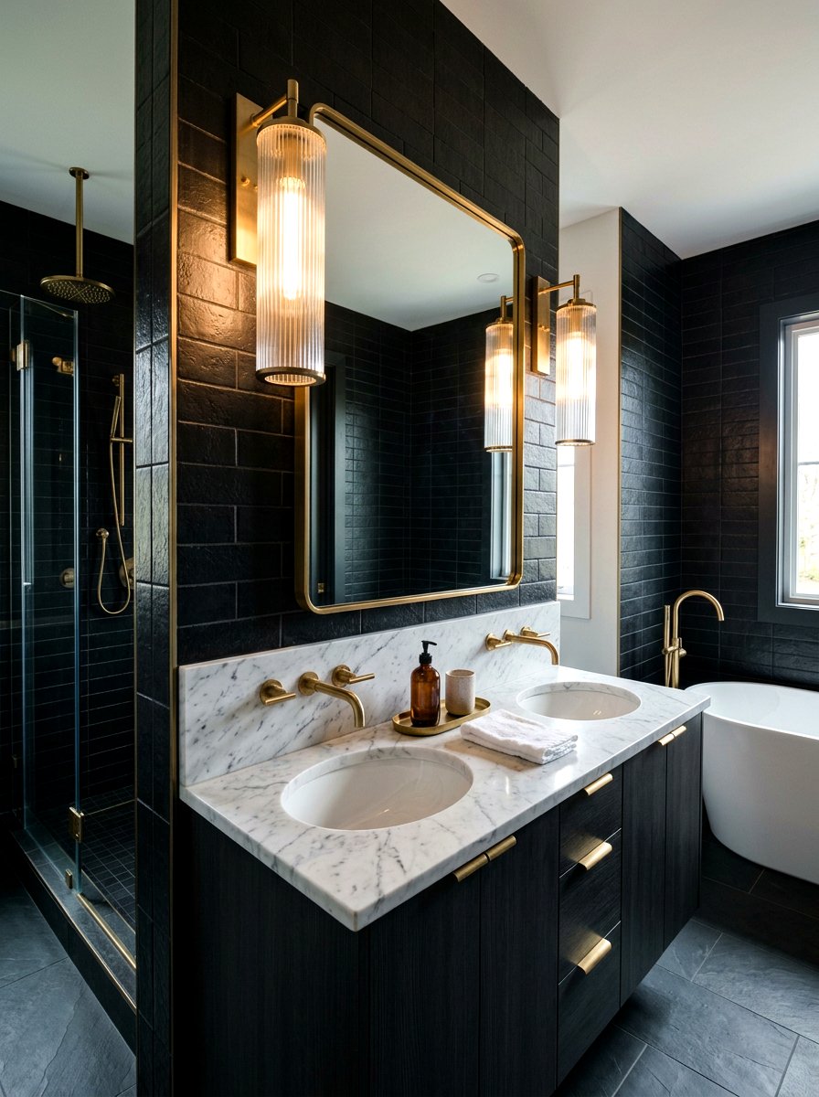 Fluted glass vanity lamp - 30 moody bathroom lamp ideas