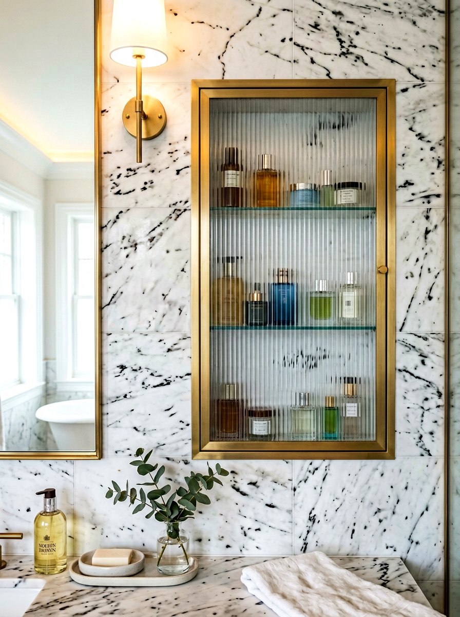 Fluted glass wall niche - 30 recessed medicine niche ideas