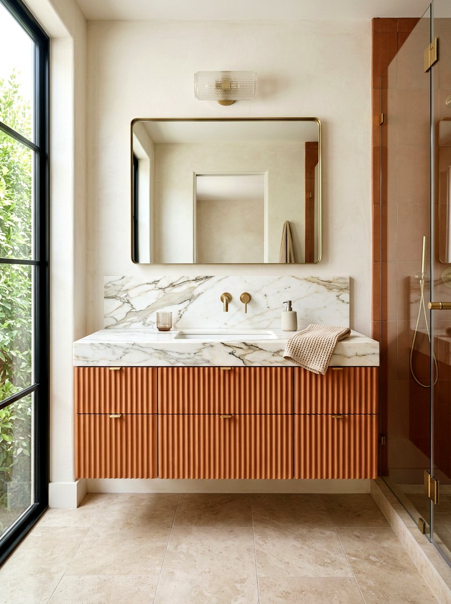 Fluted terracotta bathroom vanity - 30 terracotta bathroom vanity ideas