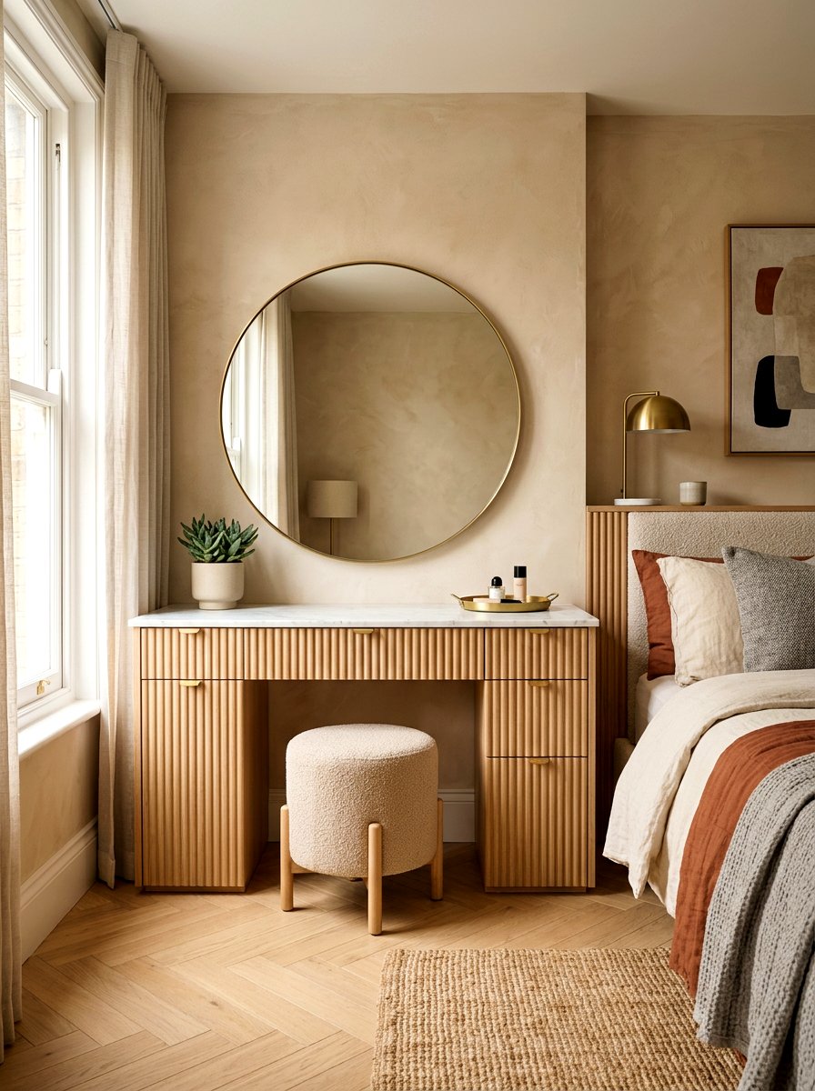 Fluted vanity cabinet - 30 bedroom vanity corner ideas