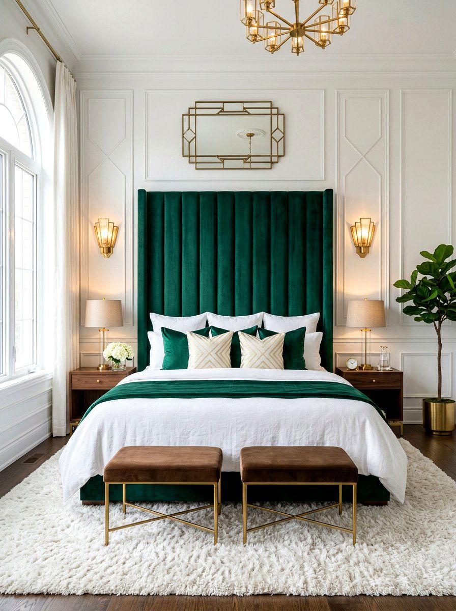 Fluted velvet headboard - 30 sculptural headboard ideas