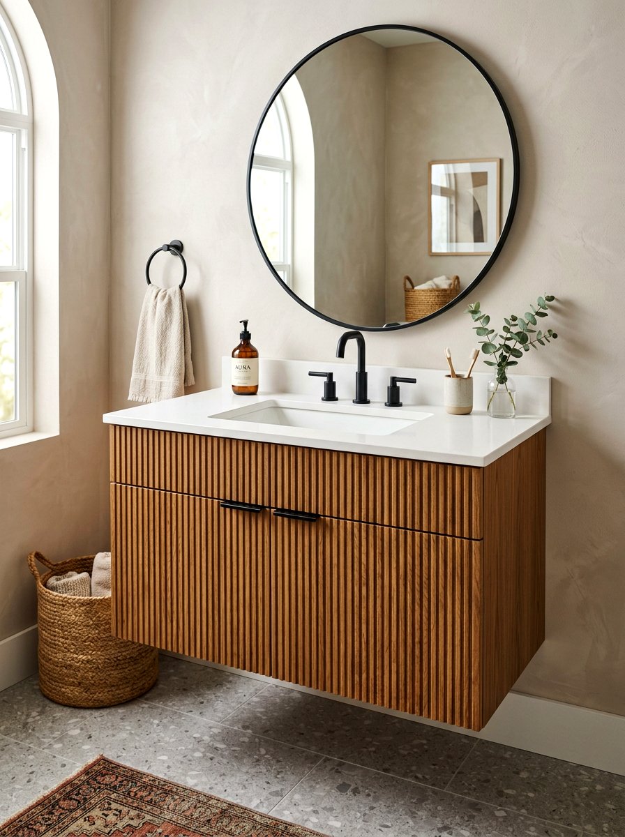 Fluted wood contact paper - 30 rental bathroom makeover ideas aesthetic