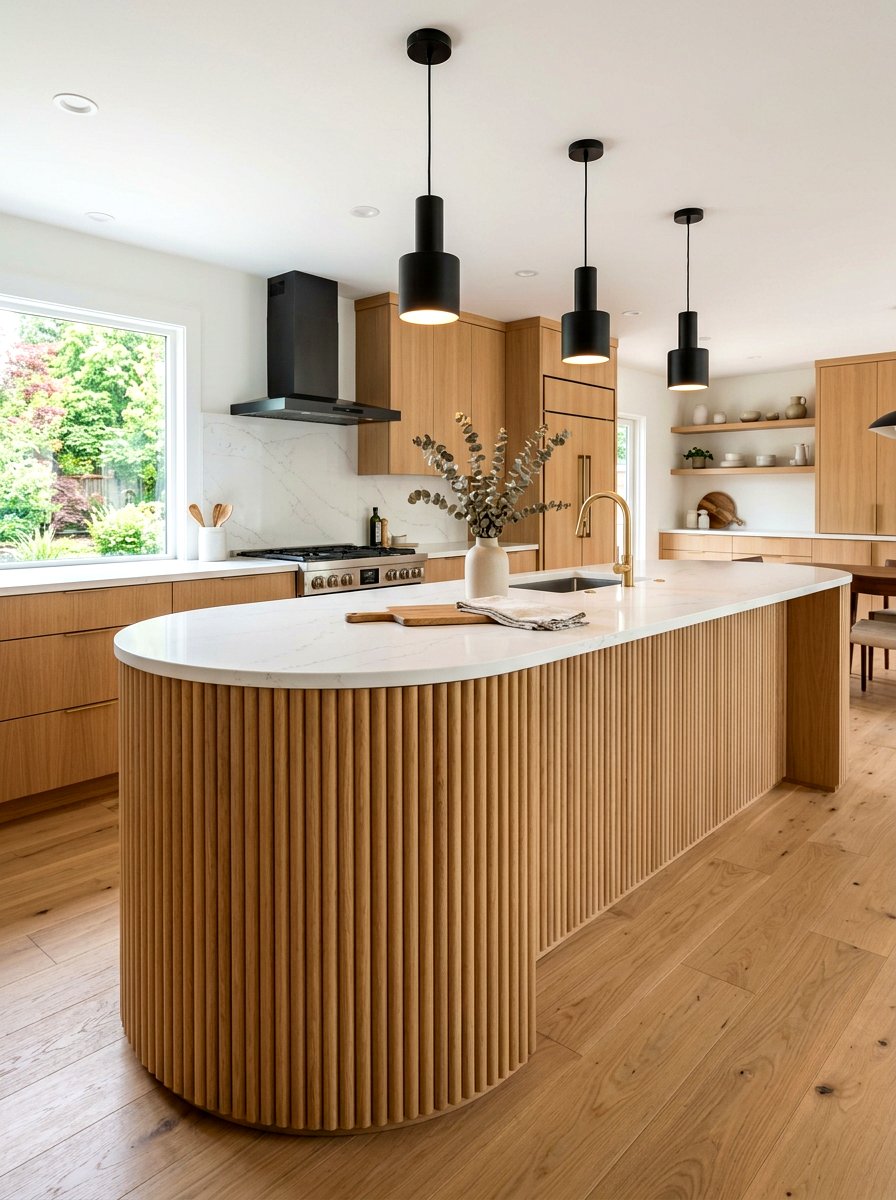 Fluted wood kitchen island - 30 curved kitchen island ideas