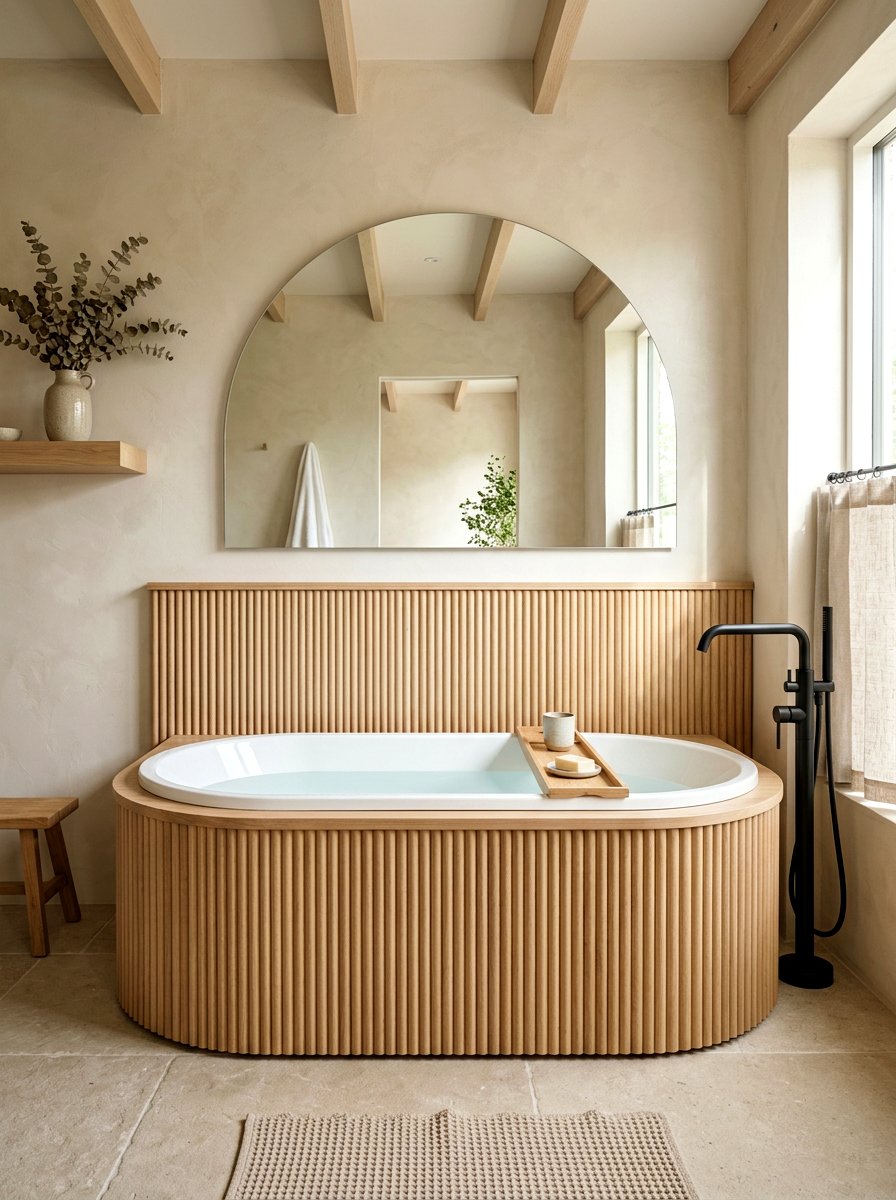 Fluted wood paneling - 30 tub surround ideas