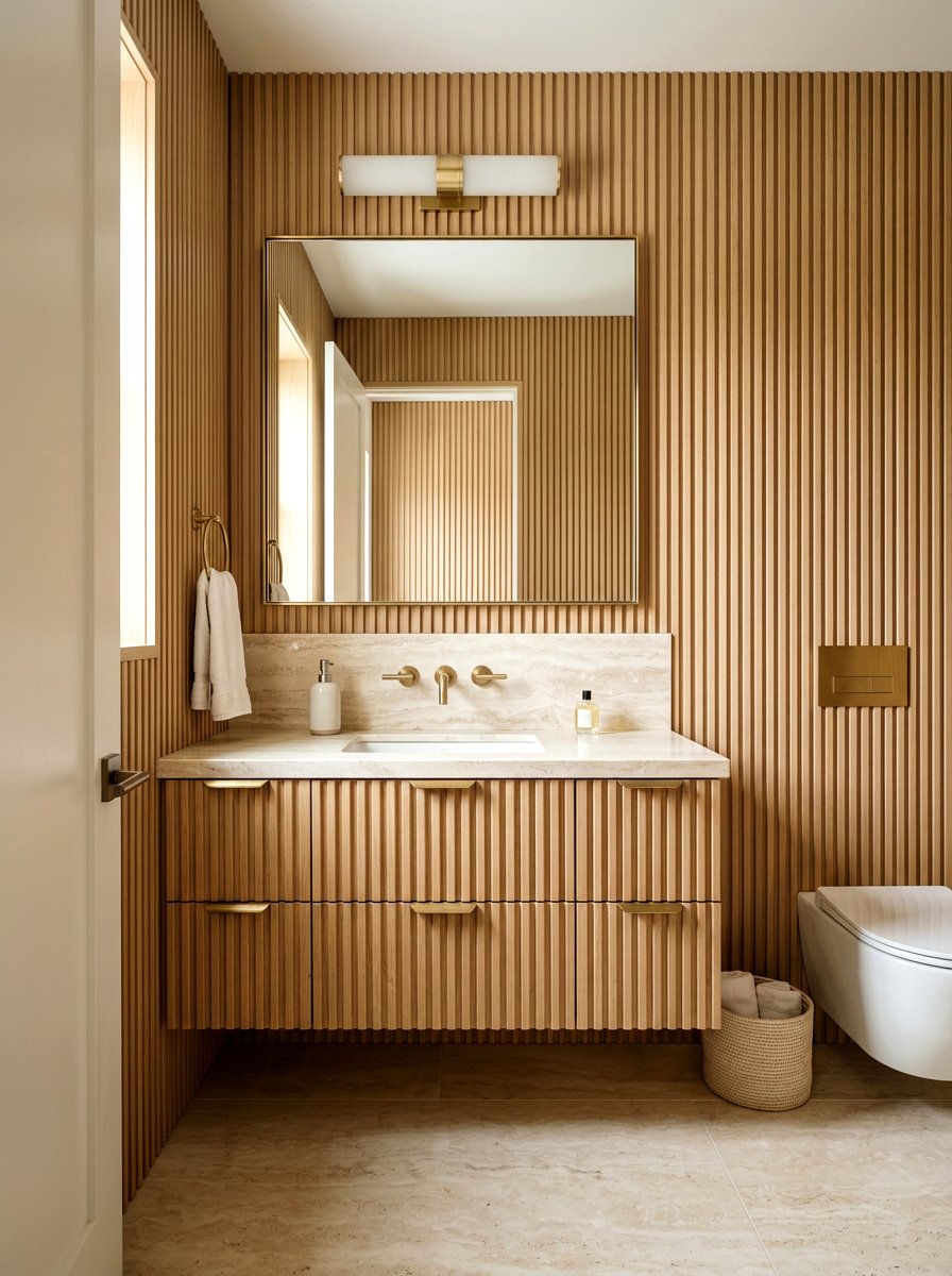 Fluted wood powder room - 30 spa like powder room ideas