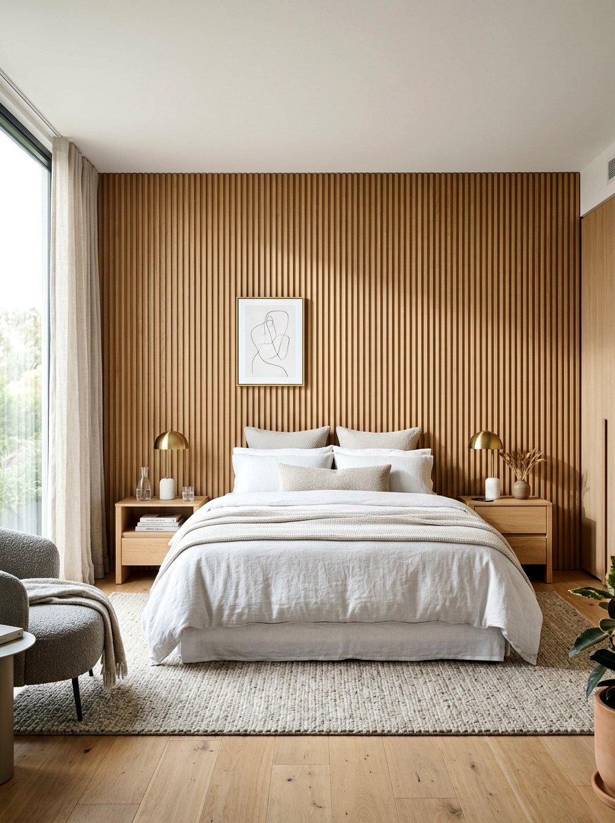 Fluted wood wall - 30 wall to wall headboard ideas