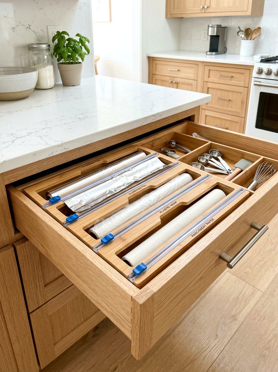 Foil Wrap Drawer Dispenser - 30 organizing kitchen drawers ideas