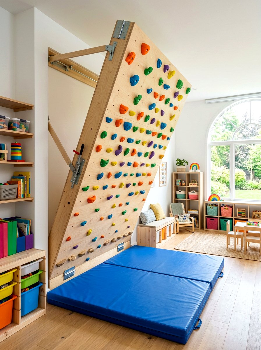 Fold Down Climbing Wall - 30 climbing wall playroom ideas