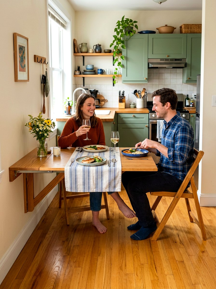 Fold Down Dining Table - 30 tiny apartment decor ideas