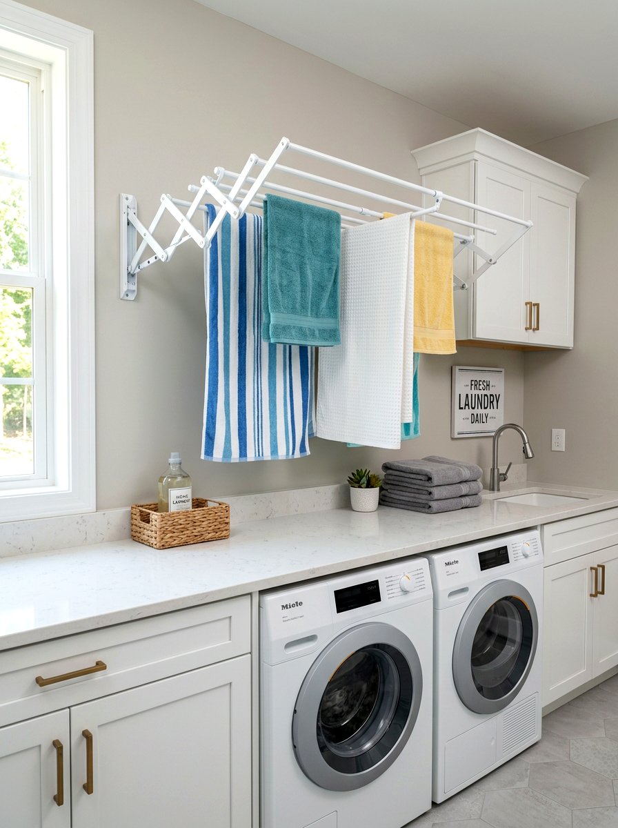 Fold Down Drying Rack - 30 laundry room organization ideas