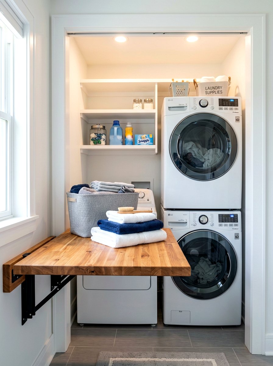 Fold Down Laundry Table - 30 stacked laundry closet ideas