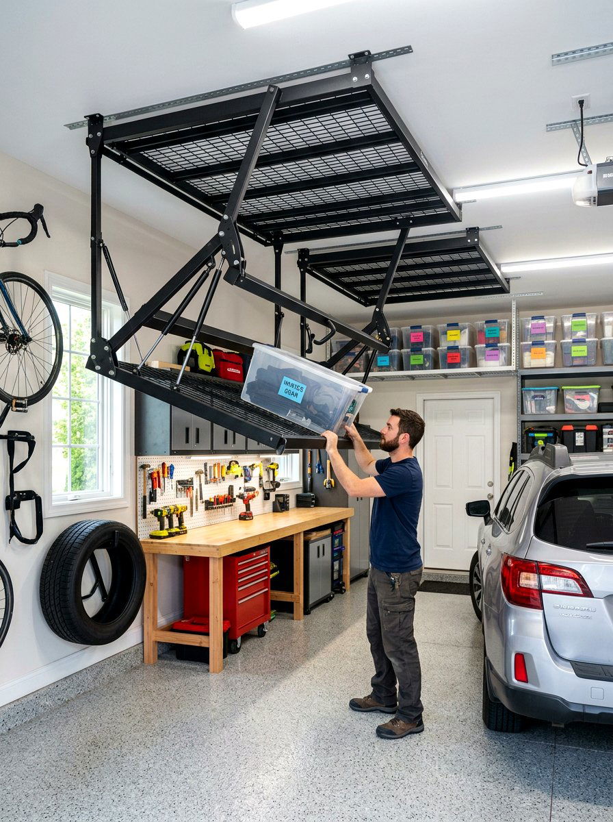 Fold Down Overhead Racks - 30 garage overhead rack ideas