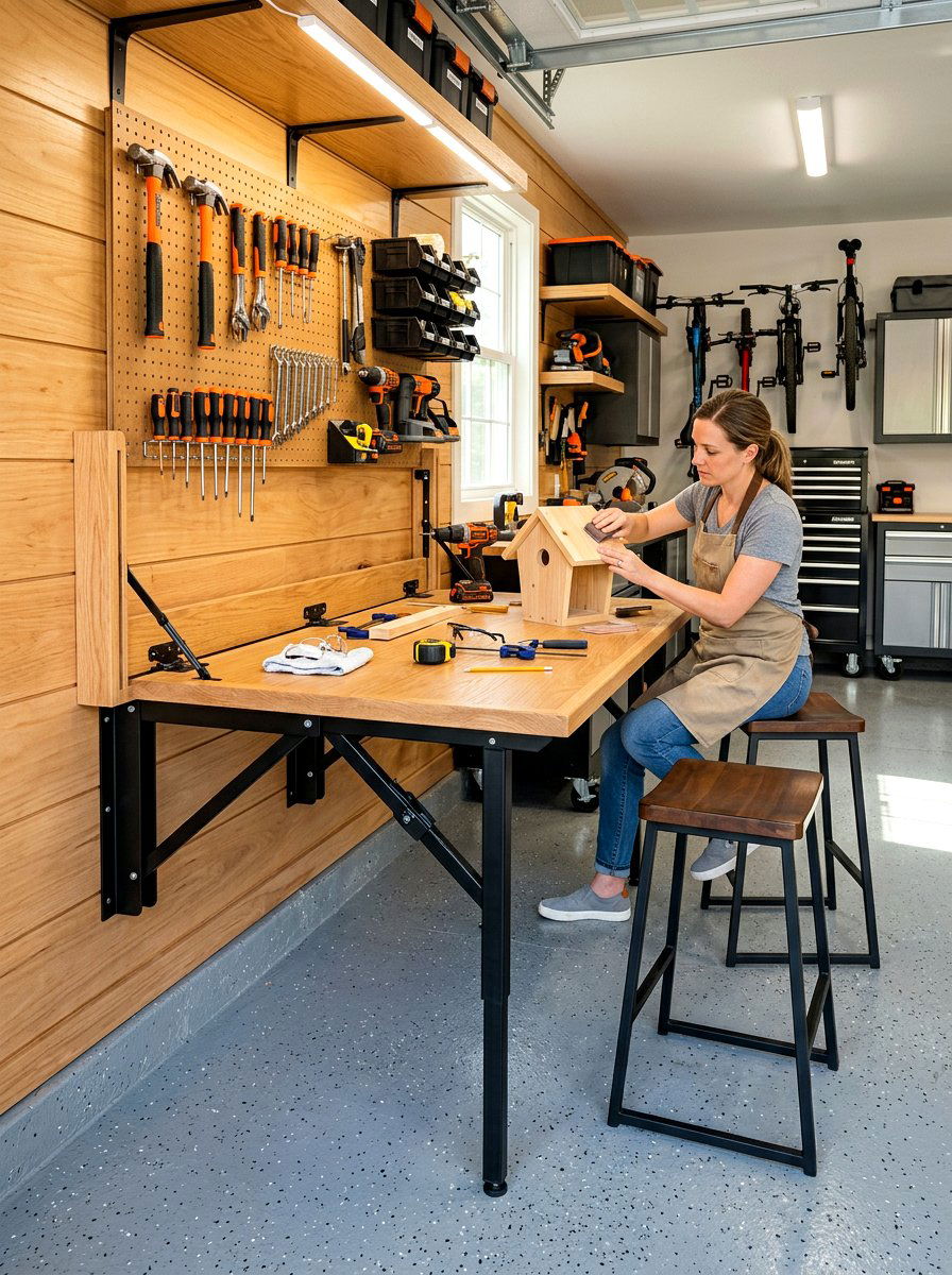 Fold Down Table - 30 small garage ideas