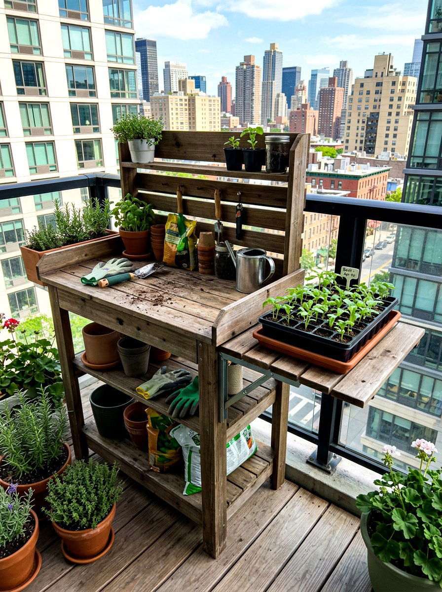 Fold Down Table - 30 potting bench storage ideas