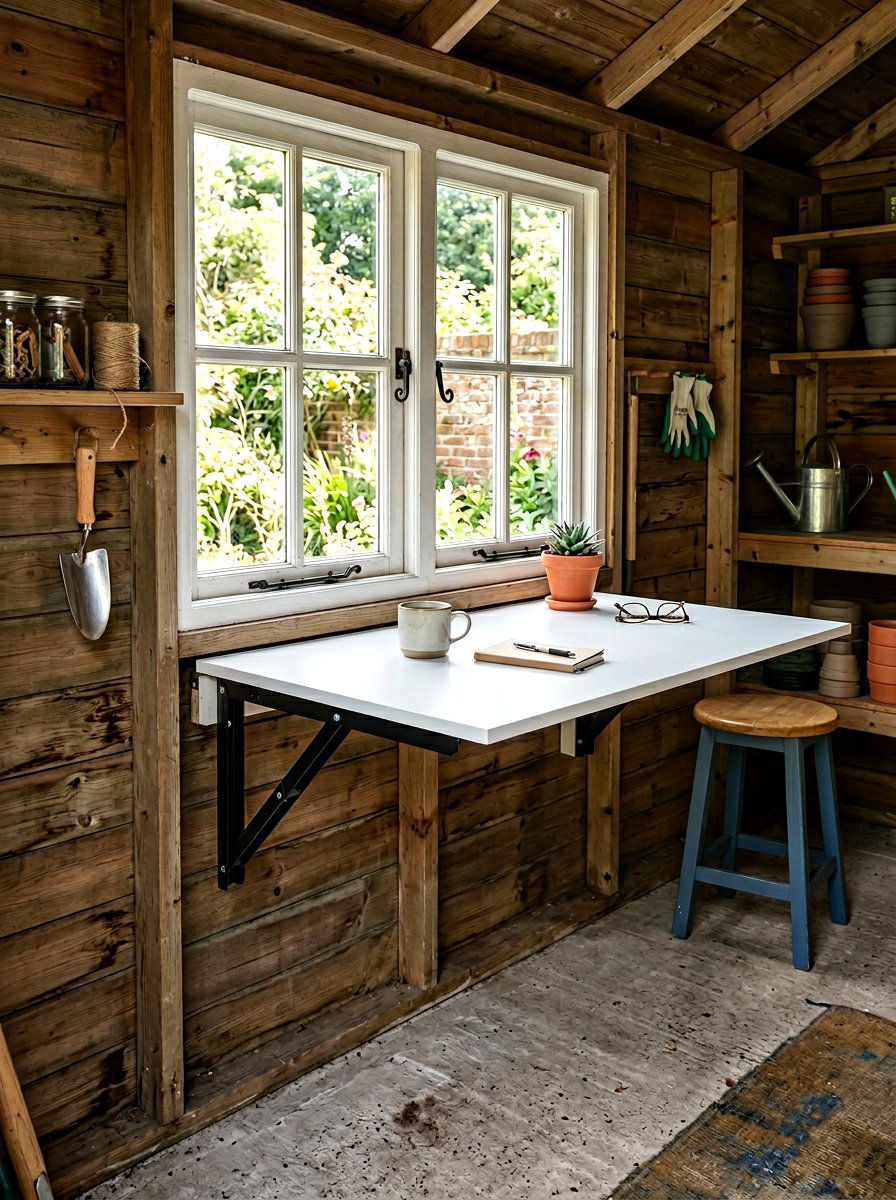 Fold Down Table - 30 garden shed storage ideas