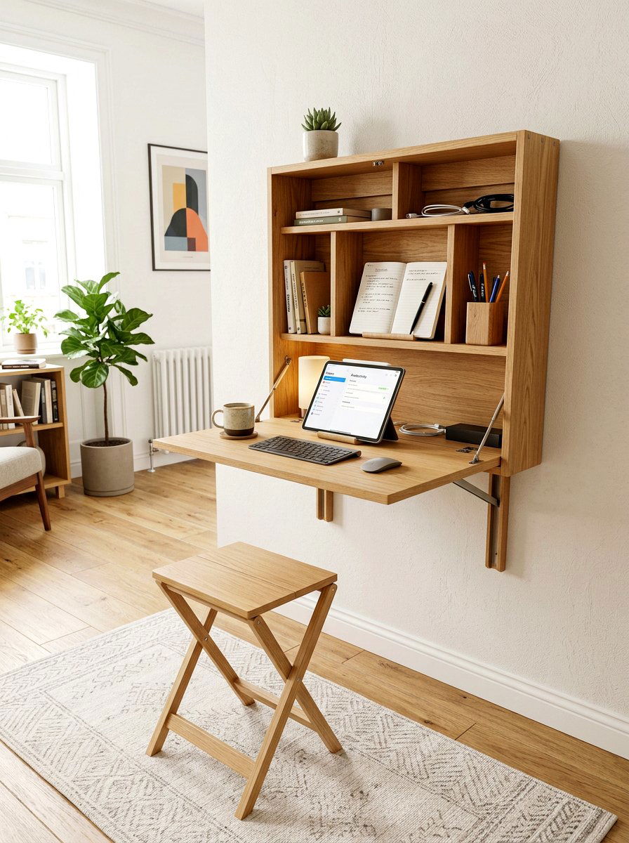 Fold Down Wall Desk - 30 office nook apartment ideas