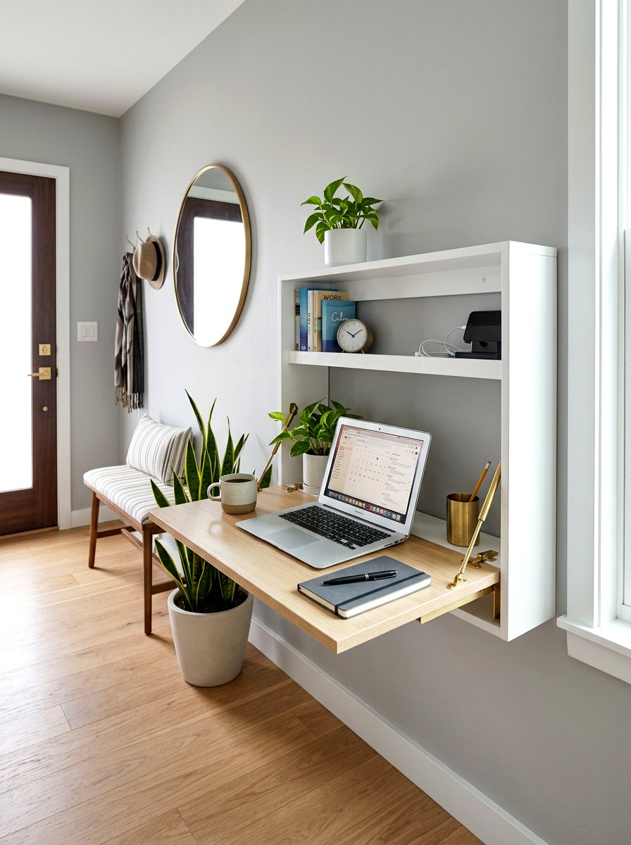 Fold Down Wall Desk - 30 slim foyer storage ideas