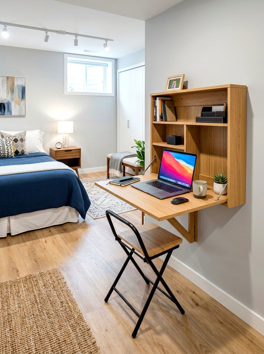 Fold Down Wall Desk - 30 basement office nook ideas