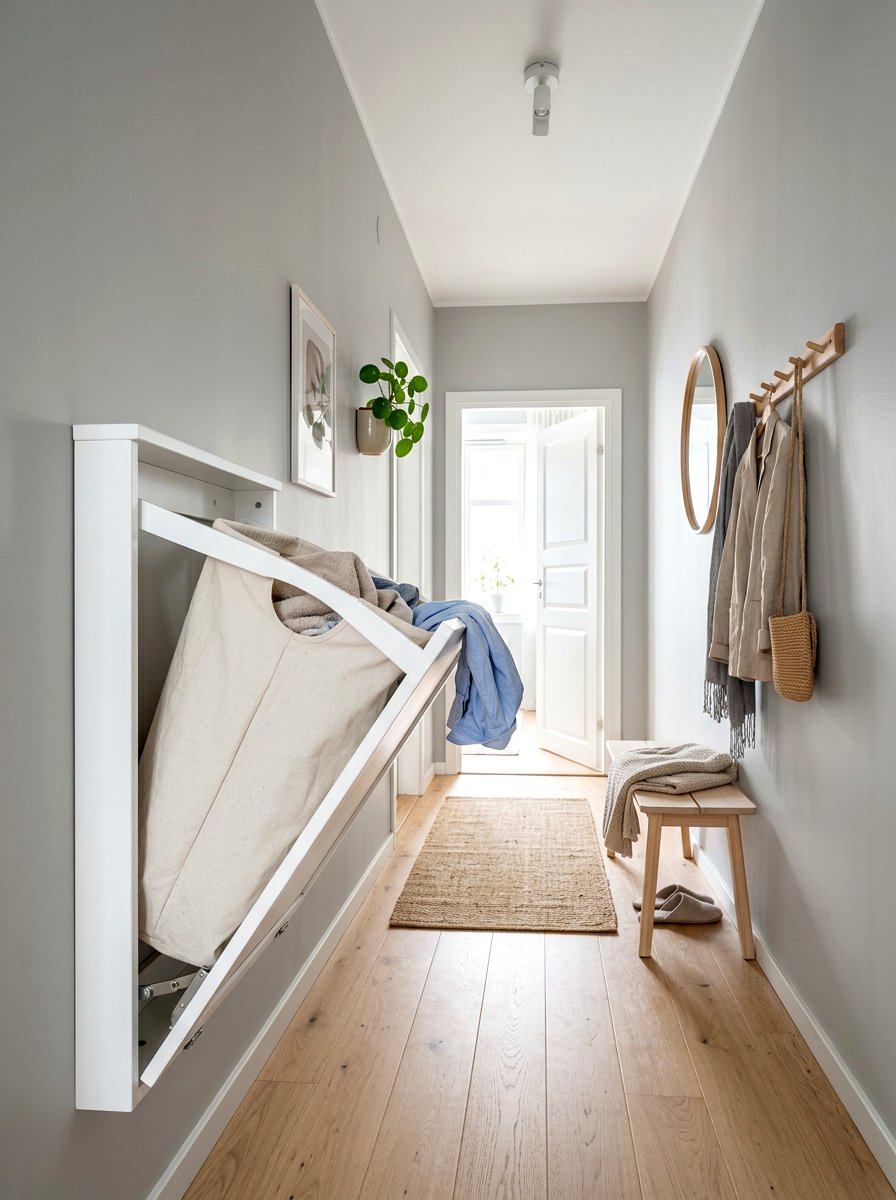 Fold Down Wall Hamper - 30 hidden hamper apartment ideas