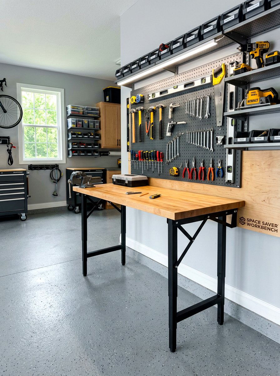 Fold Down Workbench - 30 organizing a garage ideas