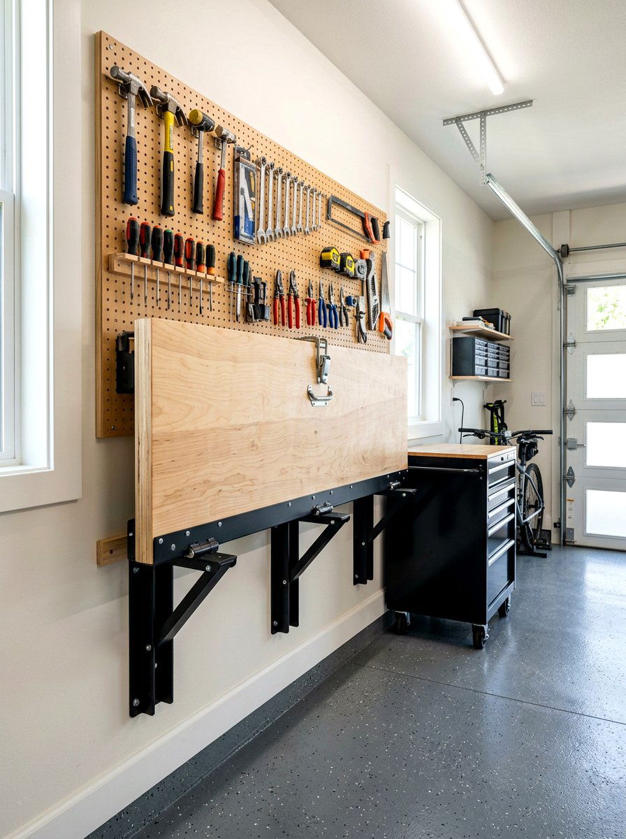 Fold Down Workbench - 30 garage gardening station ideas