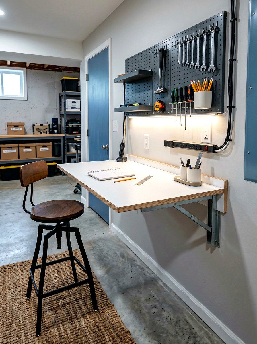 Fold Down Worktable - 30 basement storage ideas