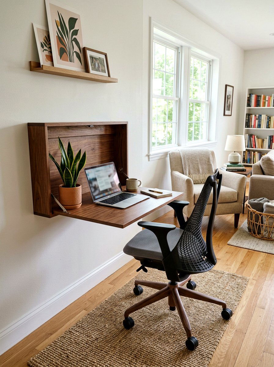 Fold down wall desk - 30 stylish small apartment ideas