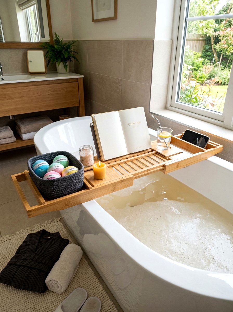 Foldable Bamboo Bath Rack - 30 bath tray spa ideas