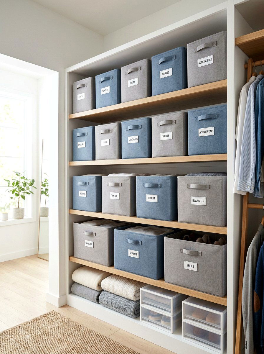 Foldable Fabric Bins - 30 organizing small closets ideas