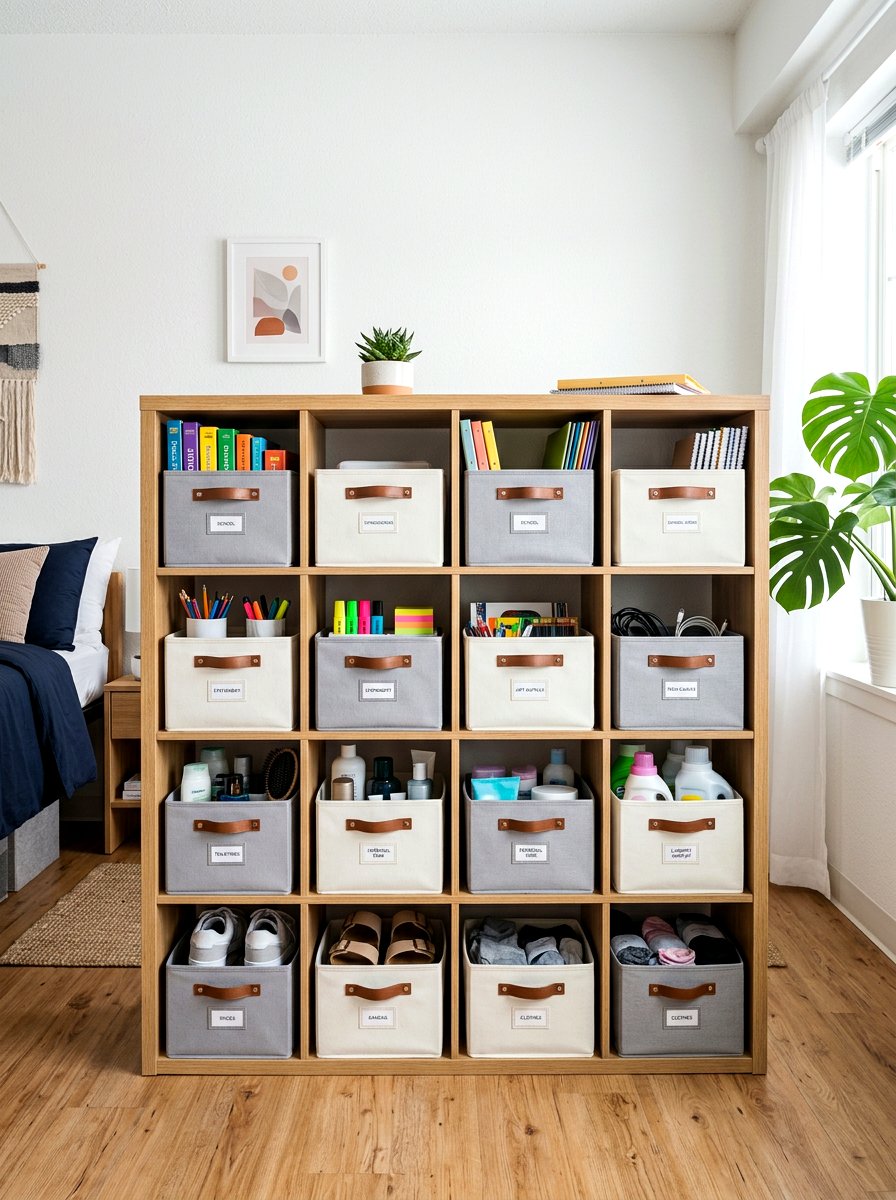 Foldable Fabric Bins - 30 dorm storage ideas