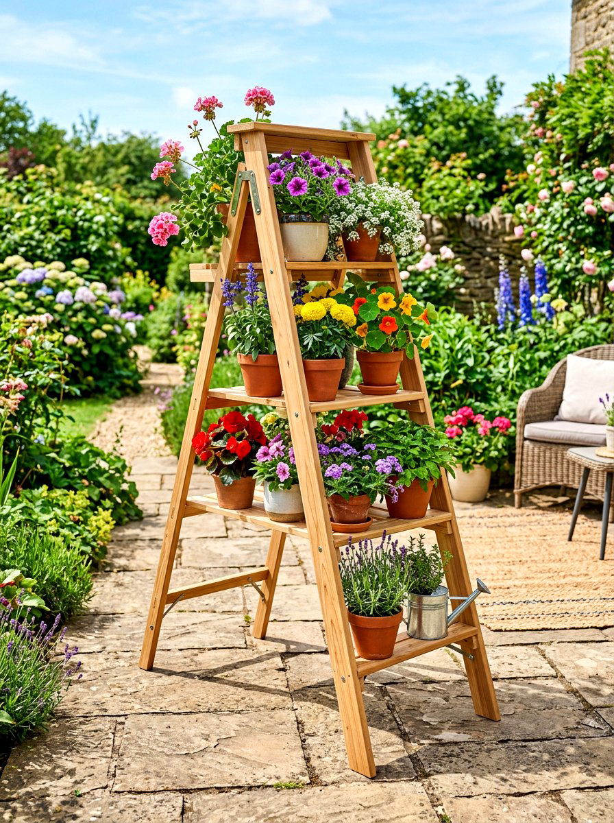 Foldable Portable Plant Ladder - 30 ladder planter ideas