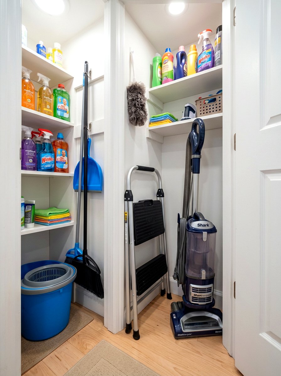 Foldable Step Stool Nook - 30 cleaning closet organization ideas