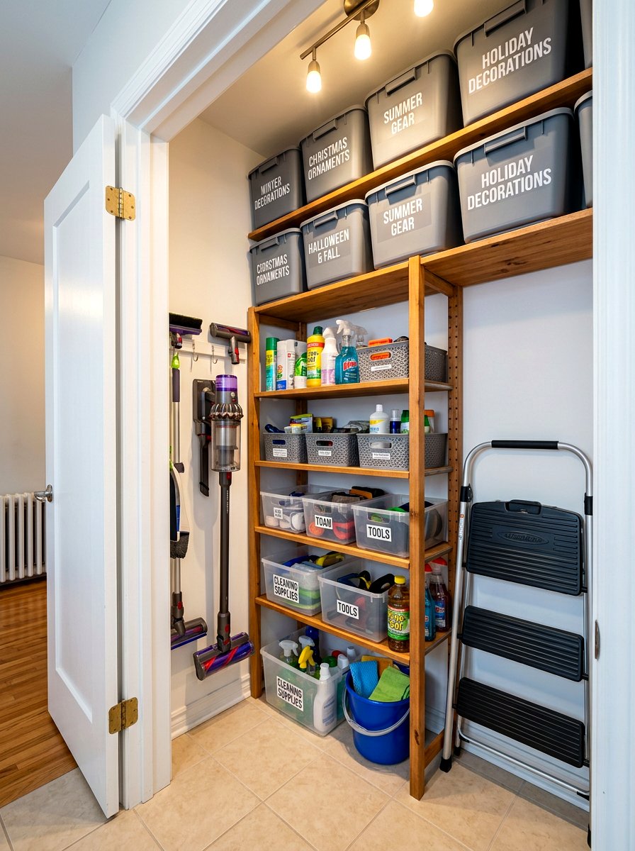 Foldable Step Stool Storage - 30 utility closet shelving ideas