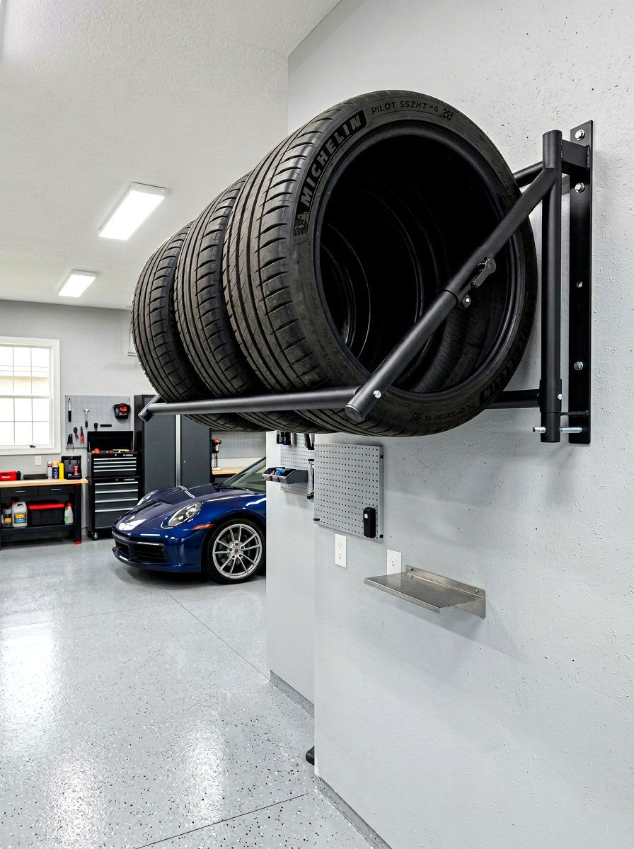 Foldable Tire Racks - 30 garage organization ideas