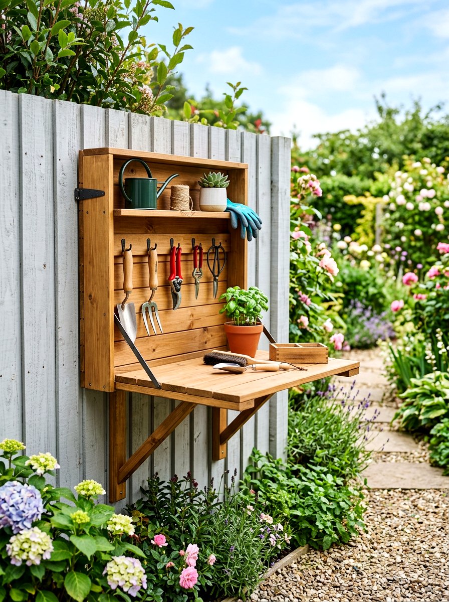 Foldable Wall Mounted Garden Station - 30 garden workstation ideas