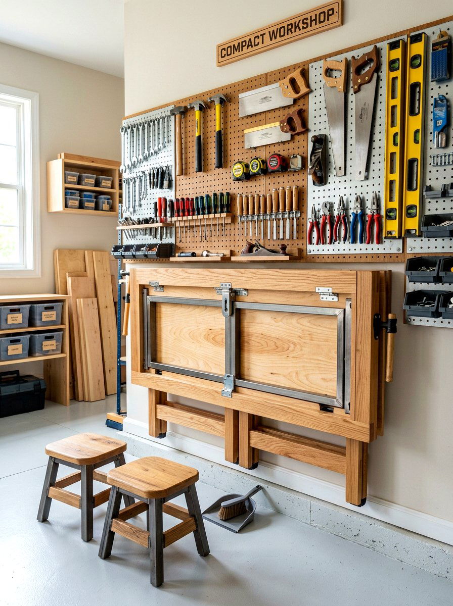 Foldable Workbench Station - 30 garage pegboard ideas